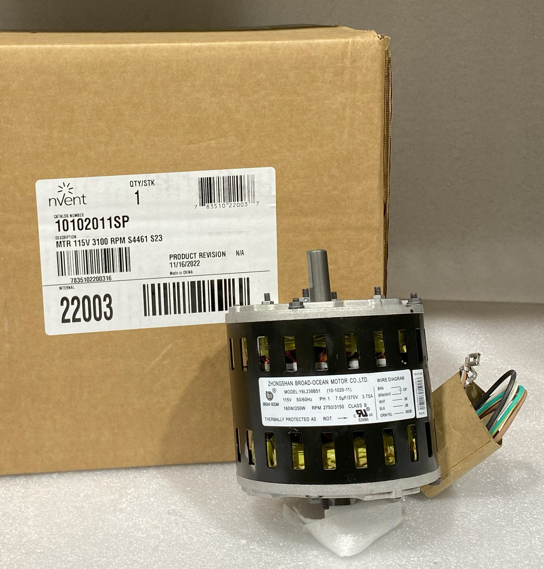 nVent 10102011SP, S4461 Blower Motor, 115V - Click Image to Close